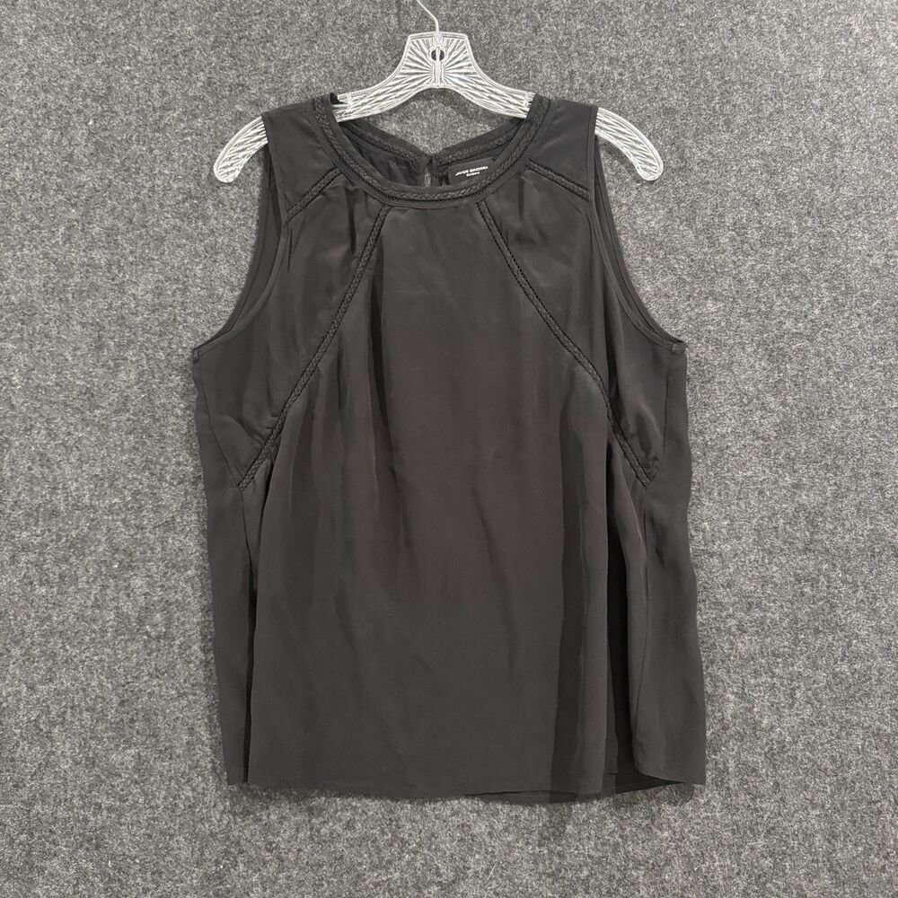 Javier Simorra Blouse Women's Medium Black Silk Sleeveless Tank Top Braided